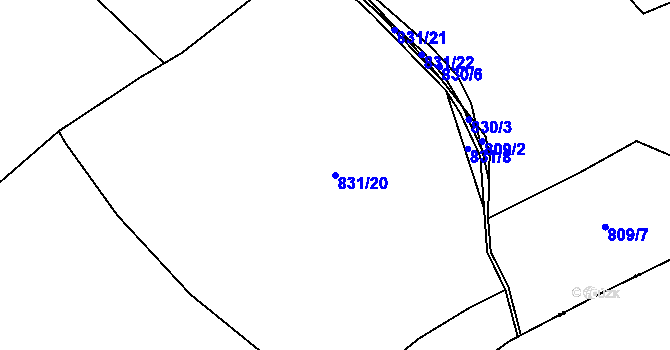 Parcela st. 831/20 v KÚ Netvořice, Katastrální mapa