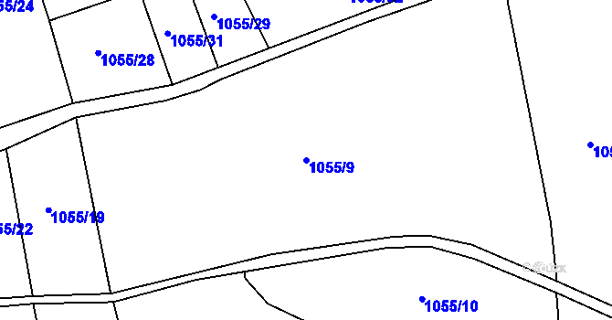 Parcela st. 1055/9 v KÚ Netvořice, Katastrální mapa