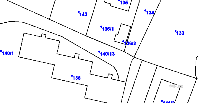 Parcela st. 140/13 v KÚ Netvořice, Katastrální mapa