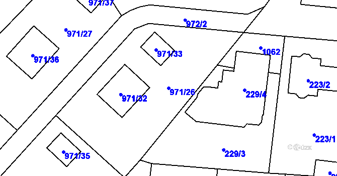 Parcela st. 971/26 v KÚ Netvořice, Katastrální mapa