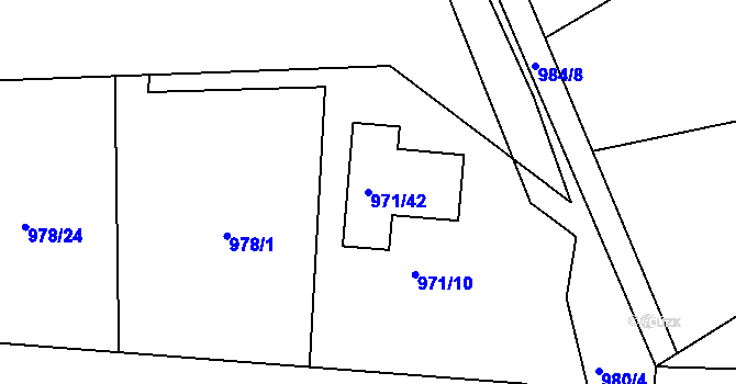 Parcela st. 971/42 v KÚ Netvořice, Katastrální mapa