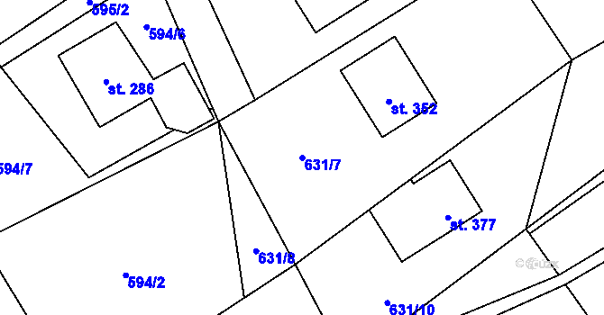 Parcela st. 631/7 v KÚ Neubuz, Katastrální mapa