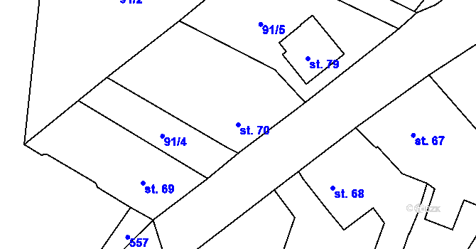 Parcela st. 70 v KÚ Neuměř, Katastrální mapa