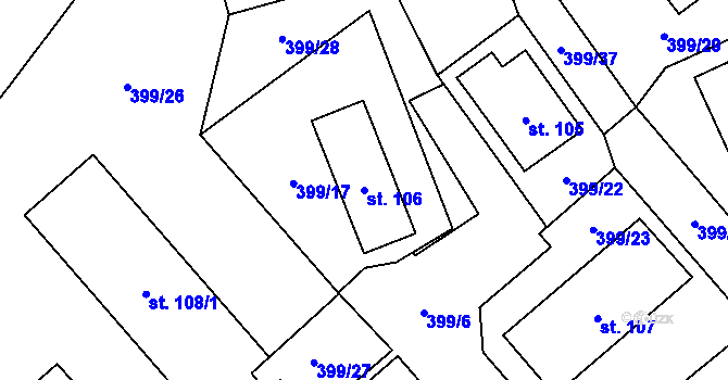 Parcela st. 106 v KÚ Neuměř, Katastrální mapa