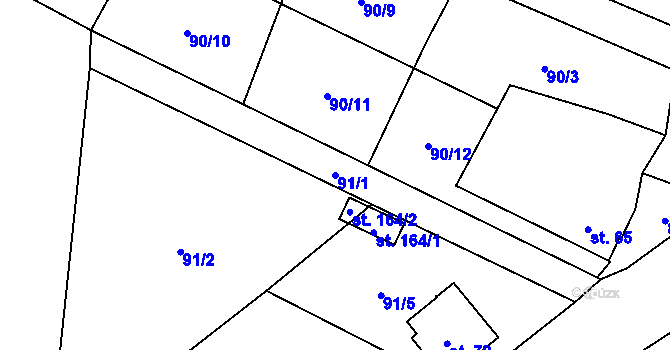 Parcela st. 91/1 v KÚ Neuměř, Katastrální mapa