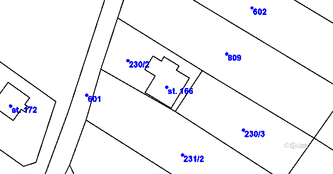 Parcela st. 166 v KÚ Neuměř, Katastrální mapa