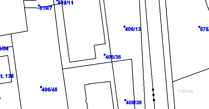 Parcela st. 406/36 v KÚ Neuměř, Katastrální mapa