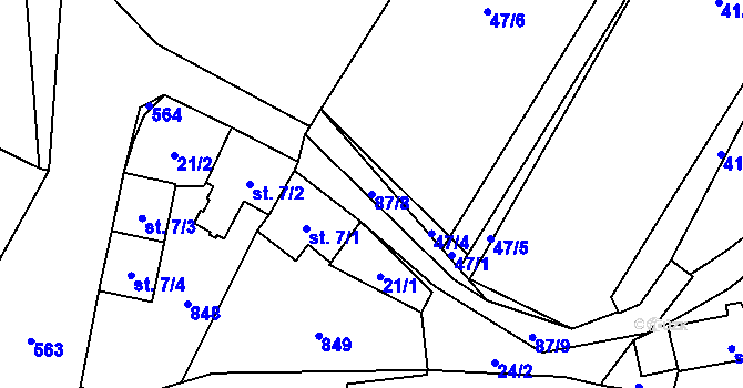 Parcela st. 87/8 v KÚ Neuměř, Katastrální mapa