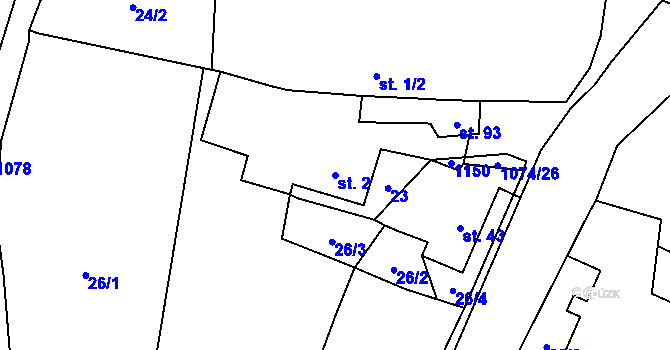 Parcela st. 2 v KÚ Všekary, Katastrální mapa