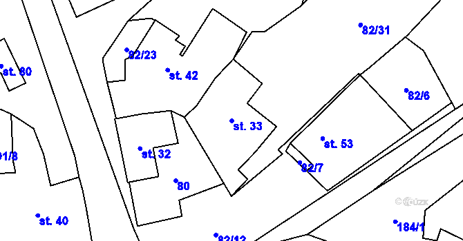 Parcela st. 33 v KÚ Všekary, Katastrální mapa