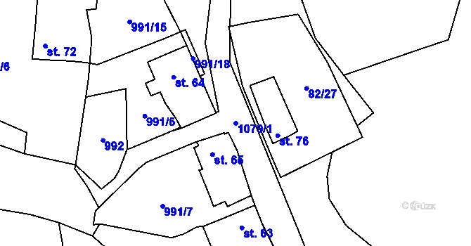 Parcela st. 1079/1 v KÚ Všekary, Katastrální mapa