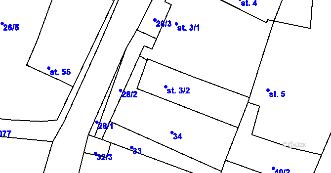 Parcela st. 3/2 v KÚ Všekary, Katastrální mapa