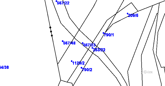 Parcela st. 567/23 v KÚ Všekary, Katastrální mapa