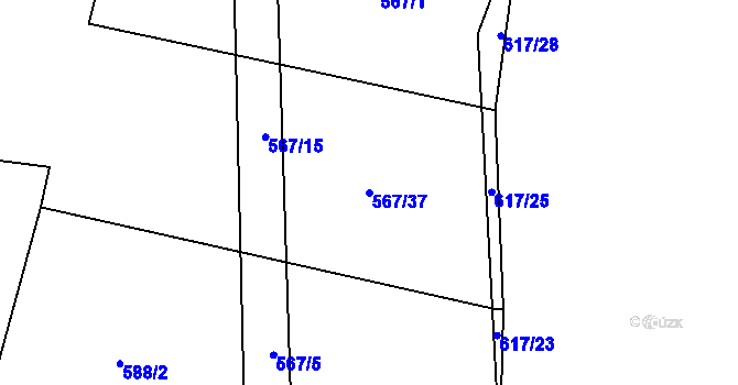Parcela st. 567/37 v KÚ Všekary, Katastrální mapa