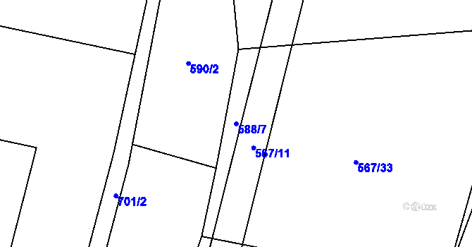 Parcela st. 588/7 v KÚ Všekary, Katastrální mapa