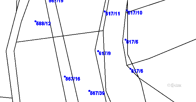Parcela st. 617/9 v KÚ Všekary, Katastrální mapa