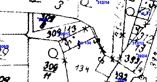 Parcela st. 134 v KÚ Kamenný Most, Katastrální mapa