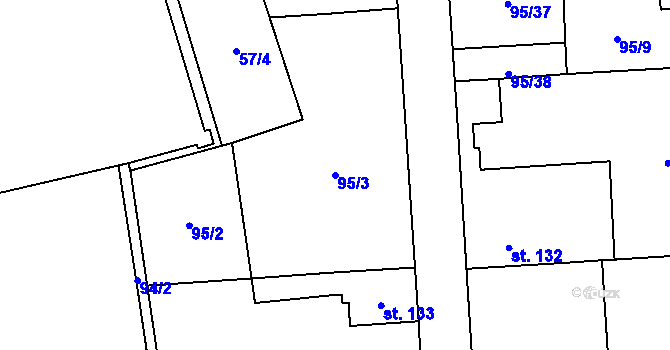 Parcela st. 95/3 v KÚ Kamenný Most, Katastrální mapa