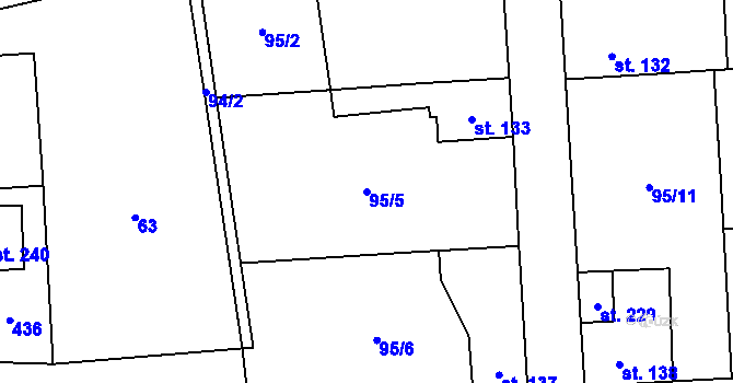 Parcela st. 95/5 v KÚ Kamenný Most, Katastrální mapa