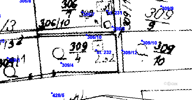 Parcela st. 232 v KÚ Kamenný Most, Katastrální mapa