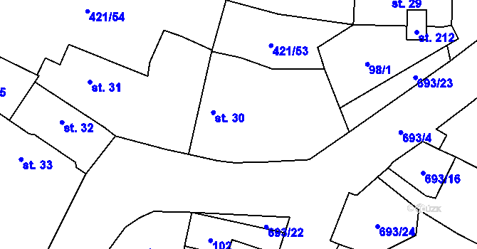 Parcela st. 30 v KÚ Neuměřice, Katastrální mapa