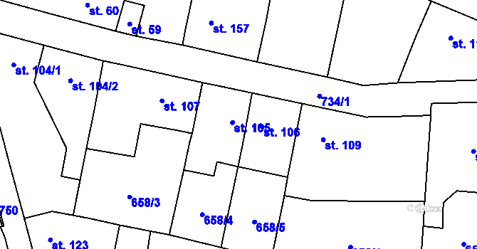 Parcela st. 105 v KÚ Neuměřice, Katastrální mapa
