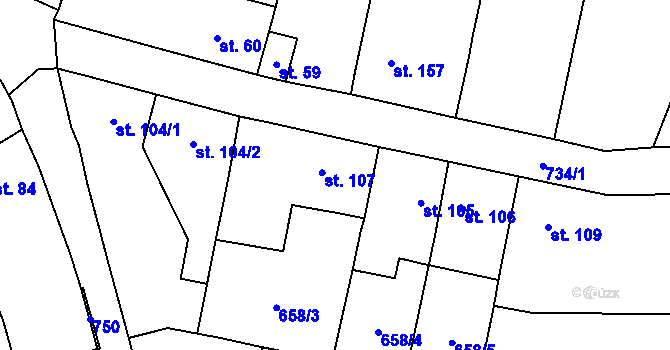 Parcela st. 107 v KÚ Neuměřice, Katastrální mapa