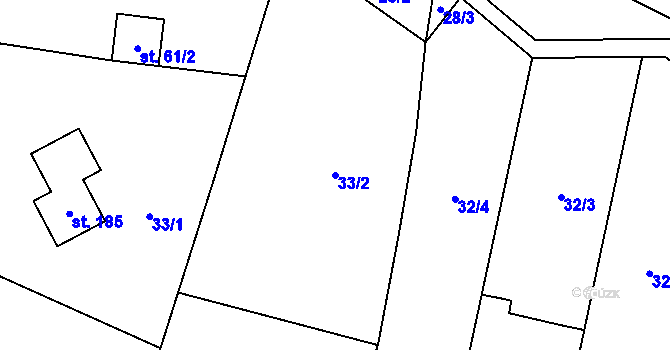 Parcela st. 33/2 v KÚ Neuměřice, Katastrální mapa