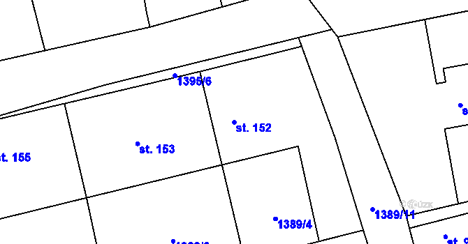 Parcela st. 152 v KÚ Neumětely, Katastrální mapa