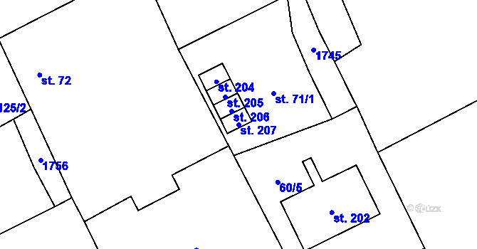 Parcela st. 207 v KÚ Neumětely, Katastrální mapa