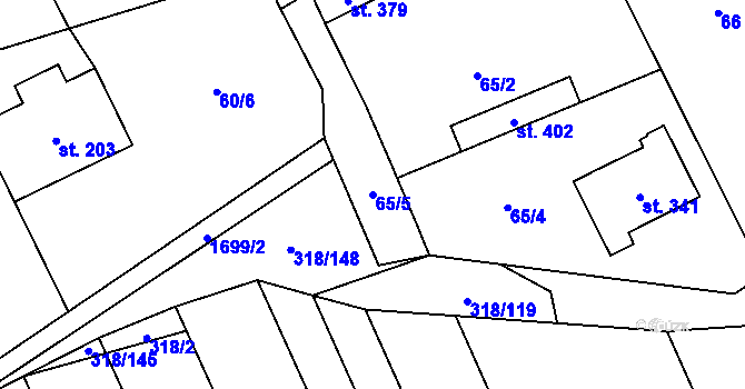 Parcela st. 65/5 v KÚ Neumětely, Katastrální mapa