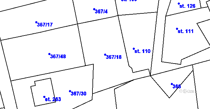 Parcela st. 367/18 v KÚ Neumětely, Katastrální mapa