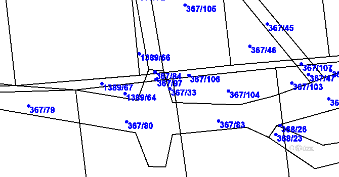 Parcela st. 367/33 v KÚ Neumětely, Katastrální mapa