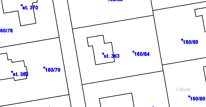 Parcela st. 363 v KÚ Neumětely, Katastrální mapa