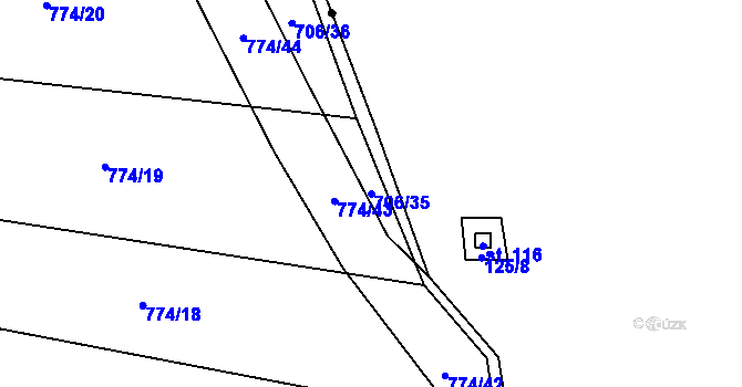 Parcela st. 706/35 v KÚ Neumětely, Katastrální mapa