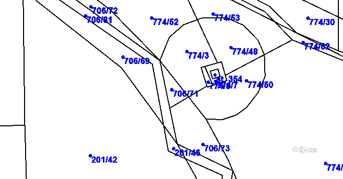 Parcela st. 706/71 v KÚ Neumětely, Katastrální mapa