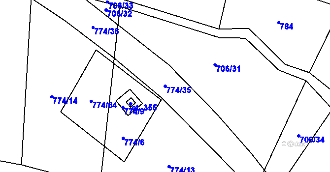 Parcela st. 774/35 v KÚ Neumětely, Katastrální mapa