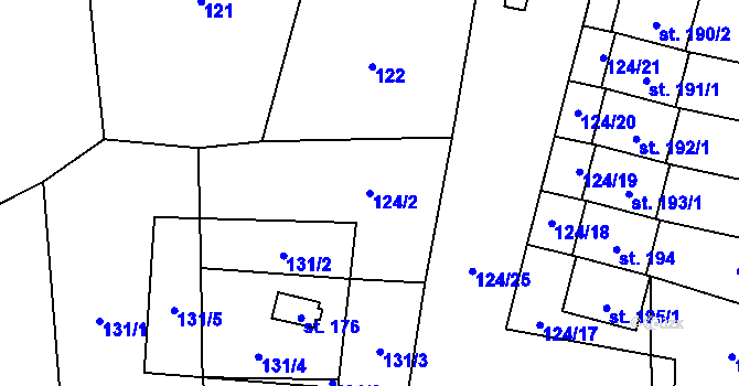 Parcela st. 124/2 v KÚ Neurazy, Katastrální mapa