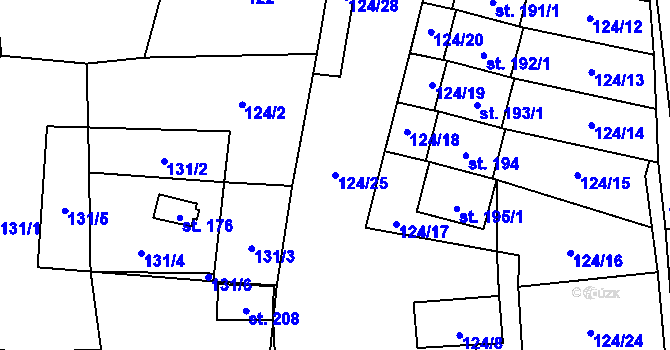 Parcela st. 124/25 v KÚ Neurazy, Katastrální mapa