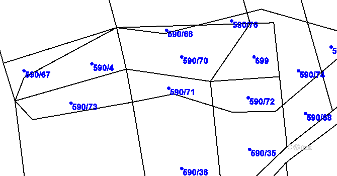 Parcela st. 590/71 v KÚ Neurazy, Katastrální mapa