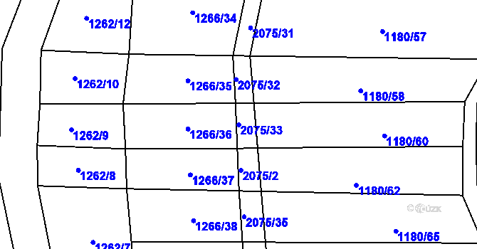 Parcela st. 2075/33 v KÚ Neurazy, Katastrální mapa