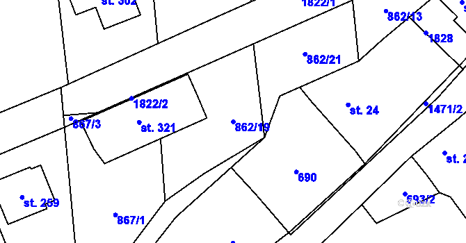 Parcela st. 862/19 v KÚ Neustupov, Katastrální mapa