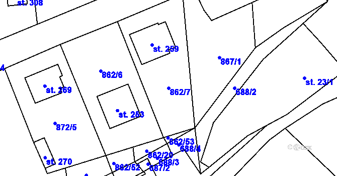 Parcela st. 862/7 v KÚ Neustupov, Katastrální mapa
