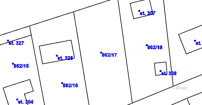 Parcela st. 862/17 v KÚ Neustupov, Katastrální mapa