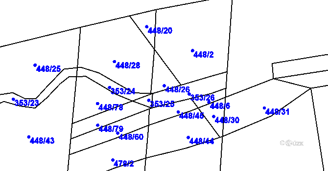 Parcela st. 448/26 v KÚ Neustupov, Katastrální mapa