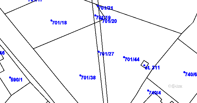 Parcela st. 701/27 v KÚ Neustupov, Katastrální mapa