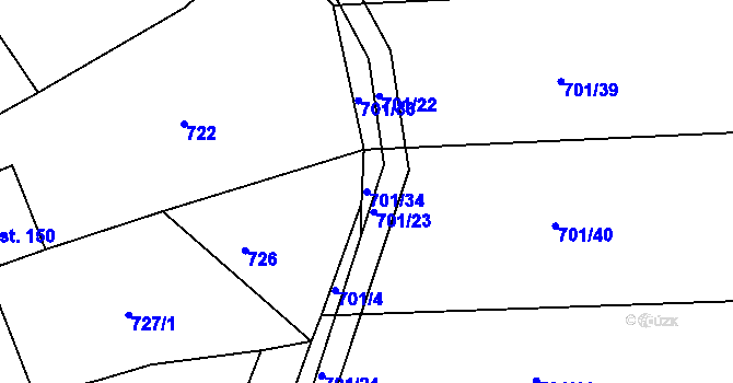 Parcela st. 701/34 v KÚ Neustupov, Katastrální mapa