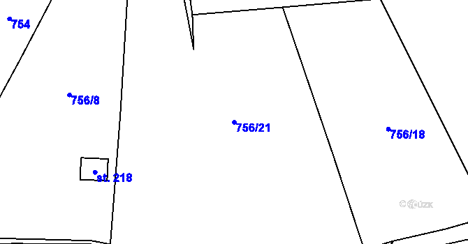 Parcela st. 756/21 v KÚ Neustupov, Katastrální mapa