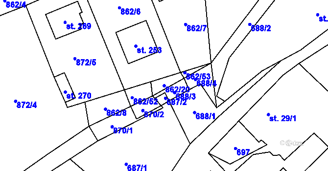 Parcela st. 862/20 v KÚ Neustupov, Katastrální mapa