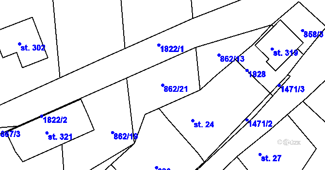 Parcela st. 862/21 v KÚ Neustupov, Katastrální mapa
